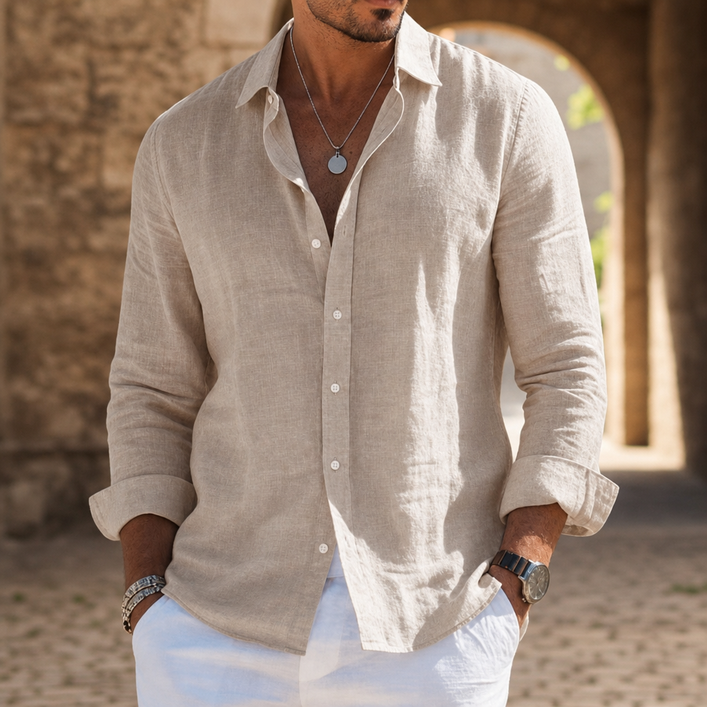 Assisi Linen Casual Shirt in Beige