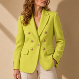Bandol Double-Breasted Gold Button Blazer in Chartreuse