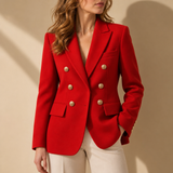 Bandol Double-Breasted Gold Button Blazer in Red