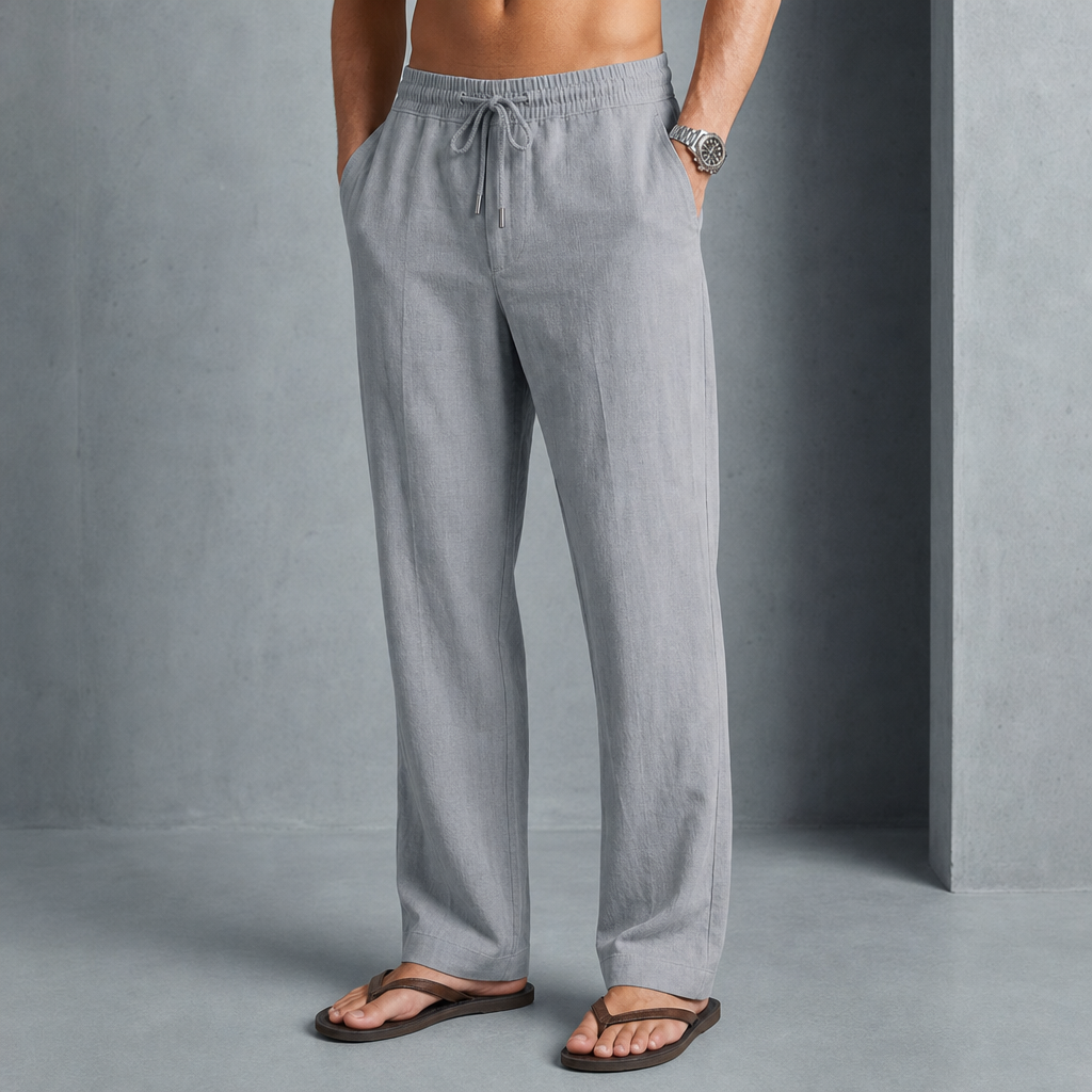 Beaulieu Linen Drawstring Pants in Gray