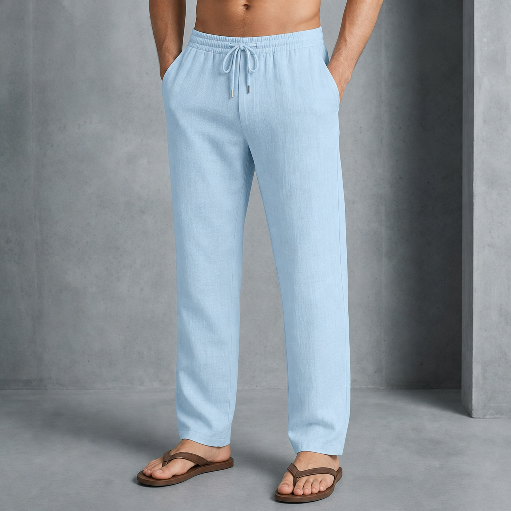 Beaulieu Linen Drawstring Pants in Light Blue