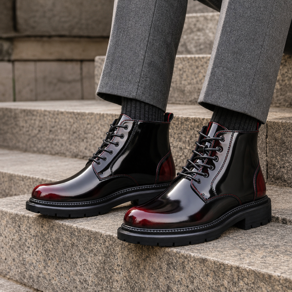 Bergamo Patent Leather Boots in Crimson Red