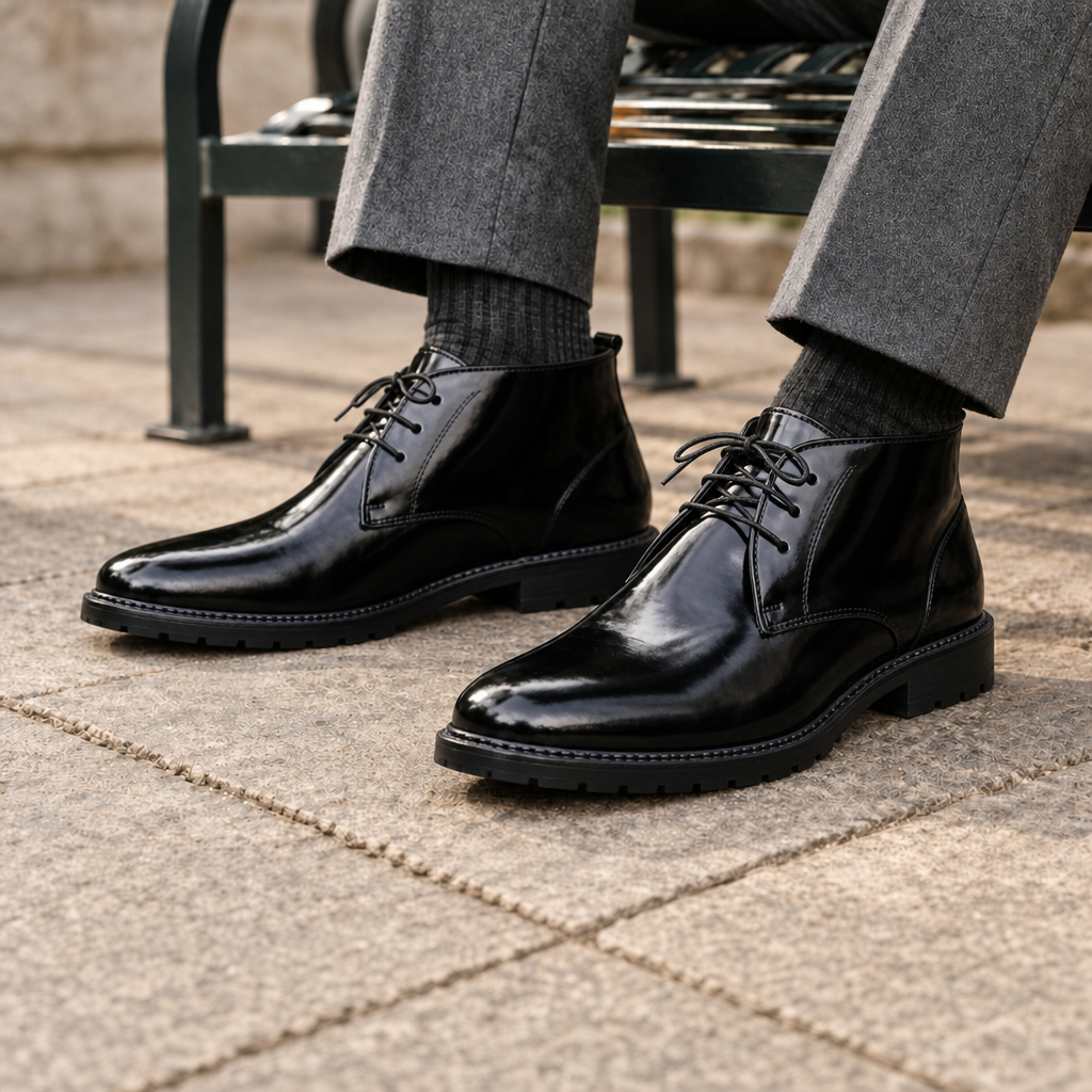 Bergamo Patent Leather Boots in Onyx Black