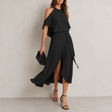 Bilbao Cold Shoulder Halter Dress in Black