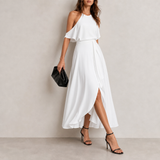 Bilbao Cold Shoulder Halter Dress in White