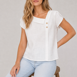 Bilbao Linen Crescent Collar Blouse in Optic White