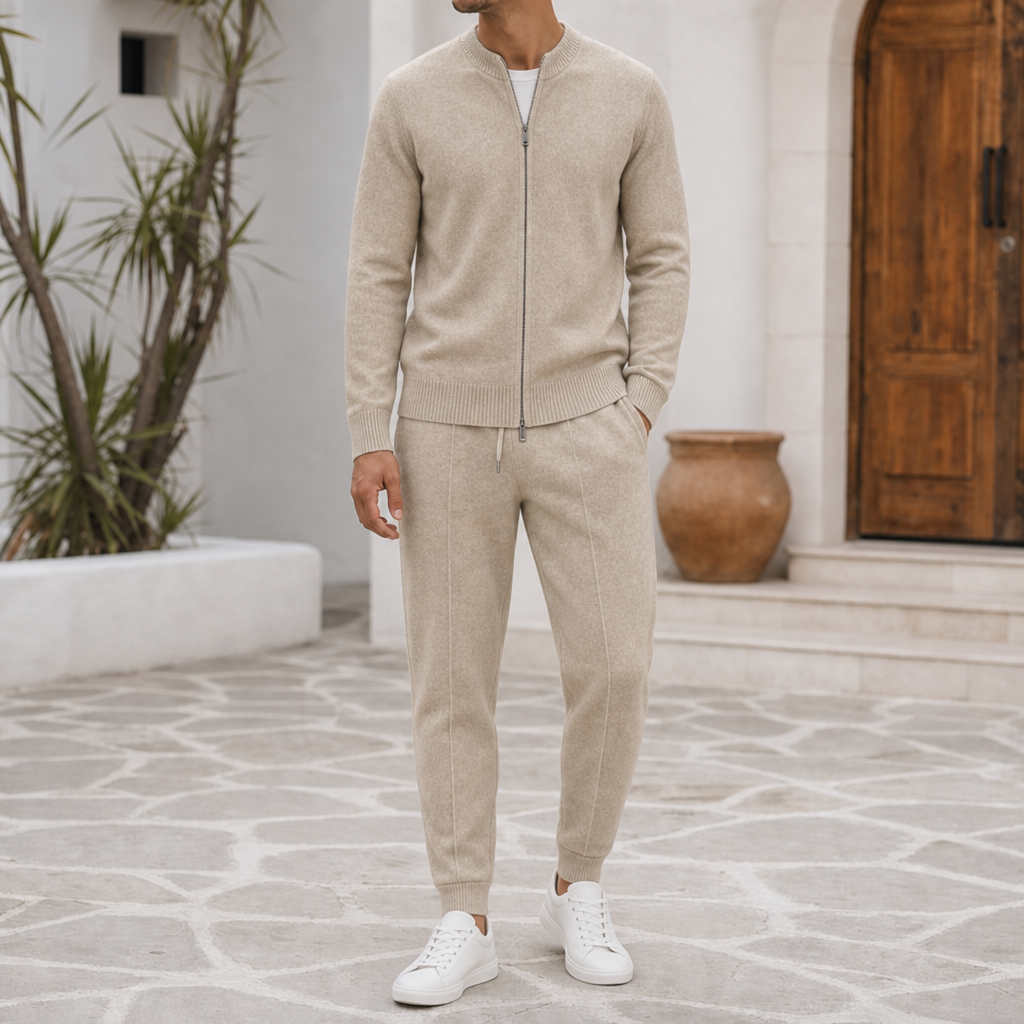 Bolzano Merino Wool Tracksuit Set in Beige