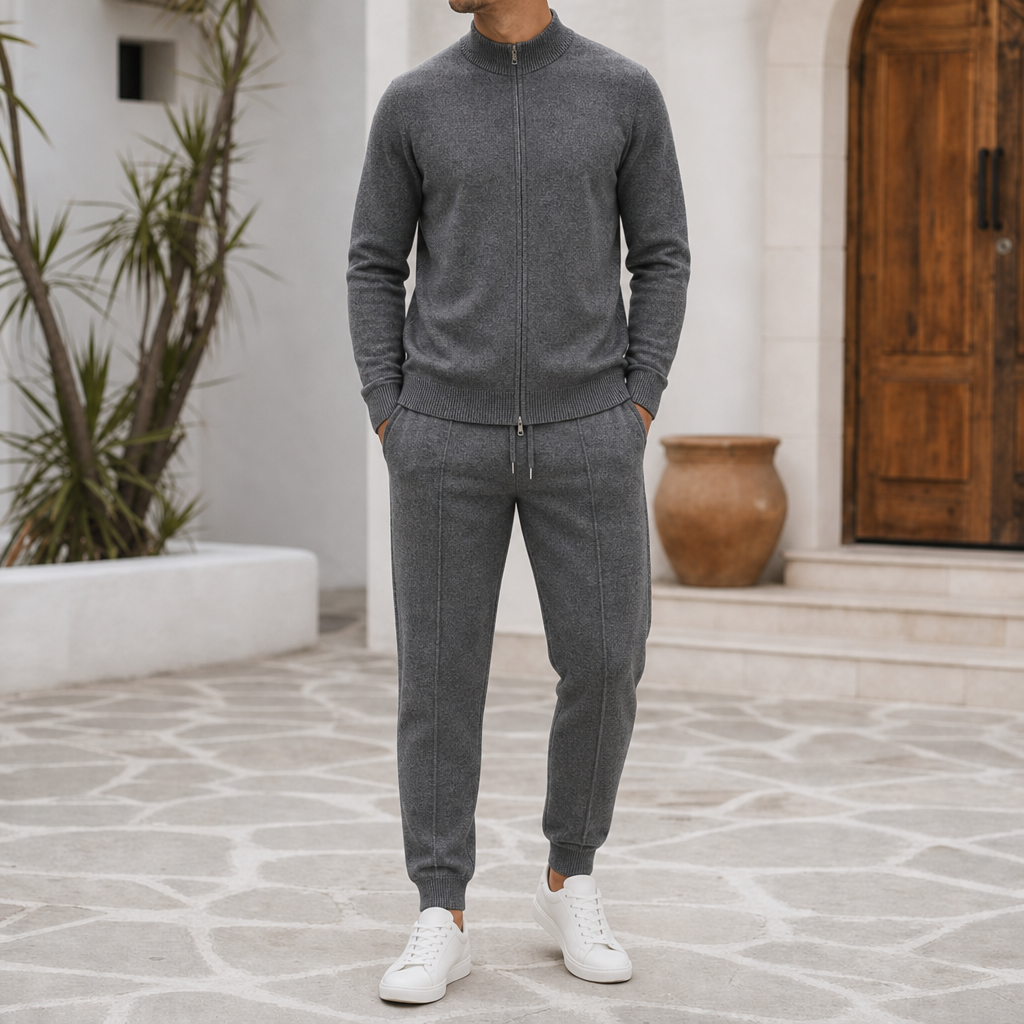 Bolzano Merino Wool Tracksuit Set in Dark Gray