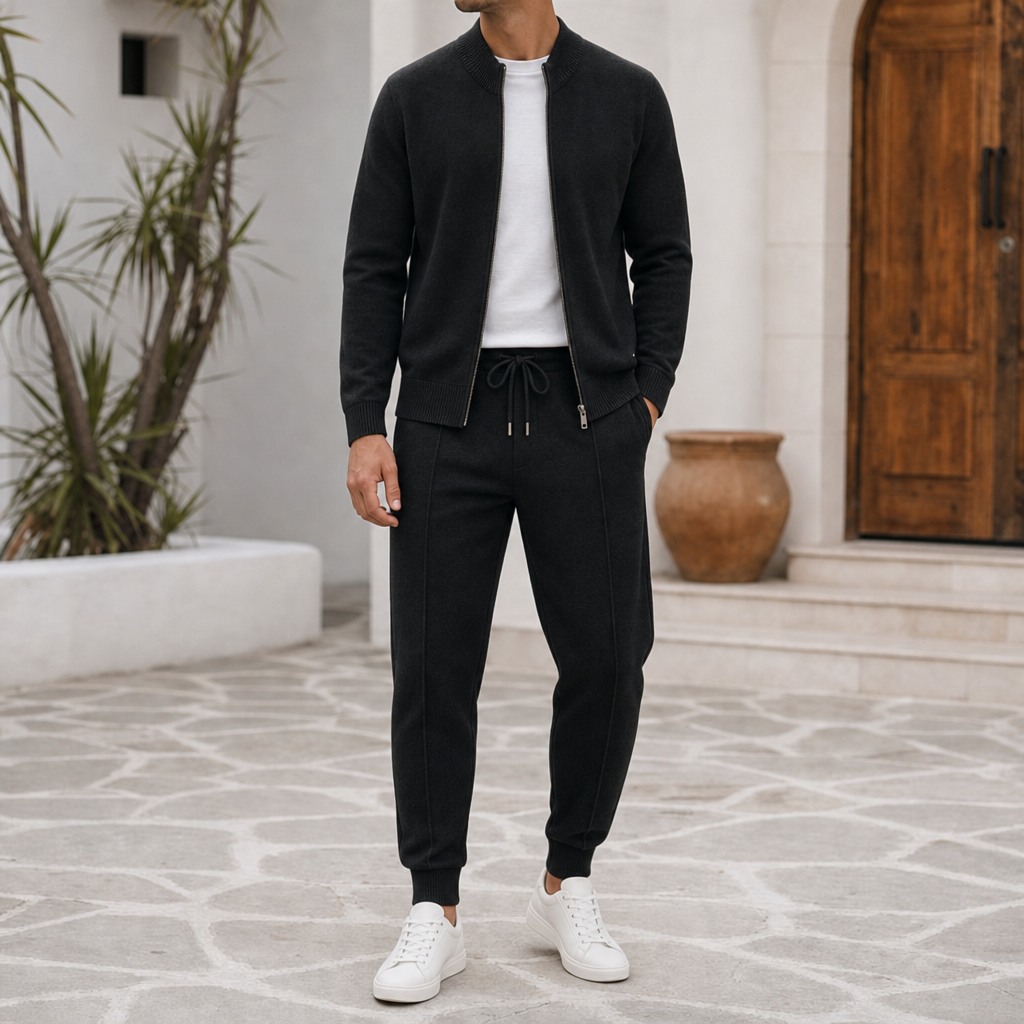 Bolzano Merino Wool Tracksuit Set in Black