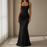 Camogli Corset Ruched Maxi Dress in Black