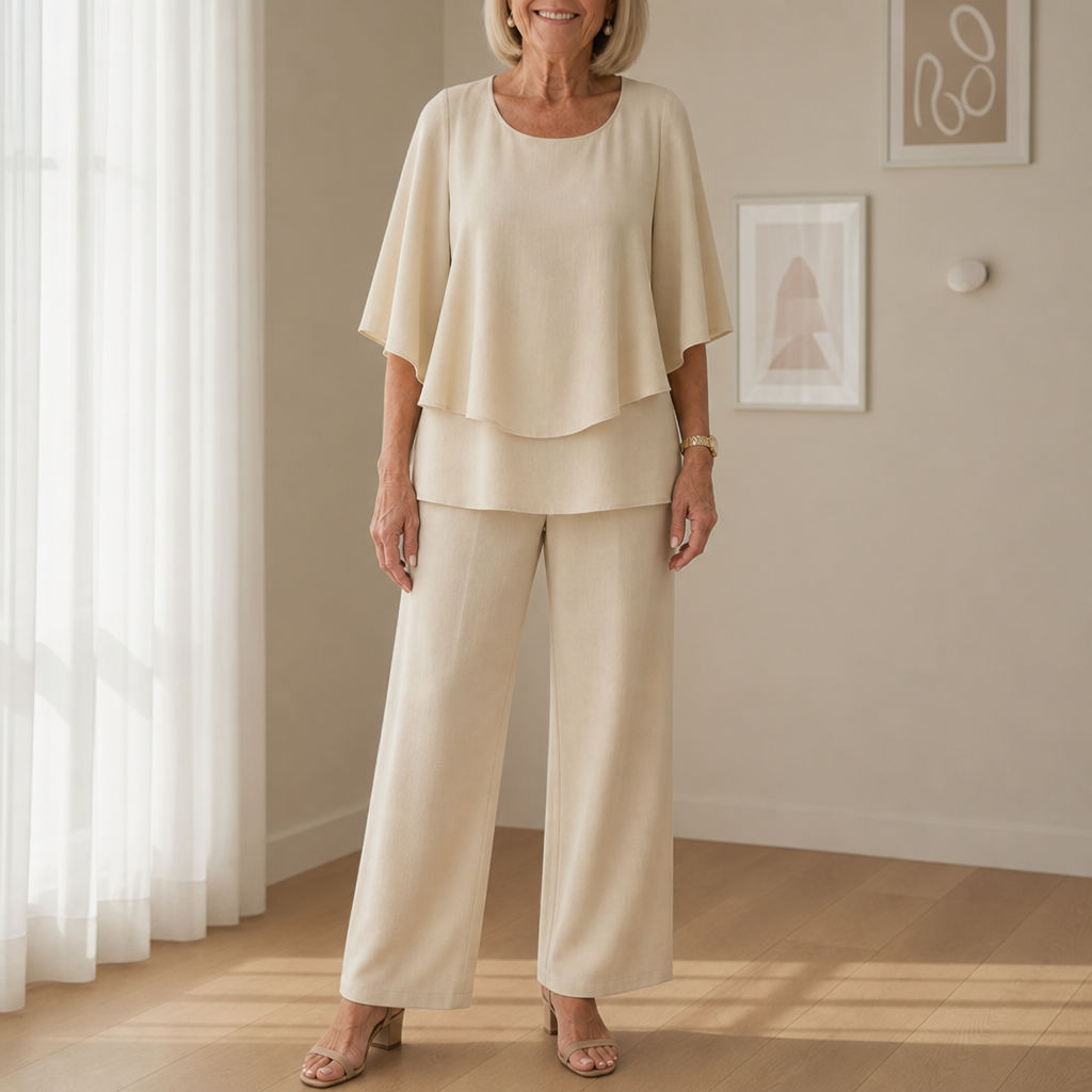 Carvoeiro Layered Floral Two-Piece Set in Tan