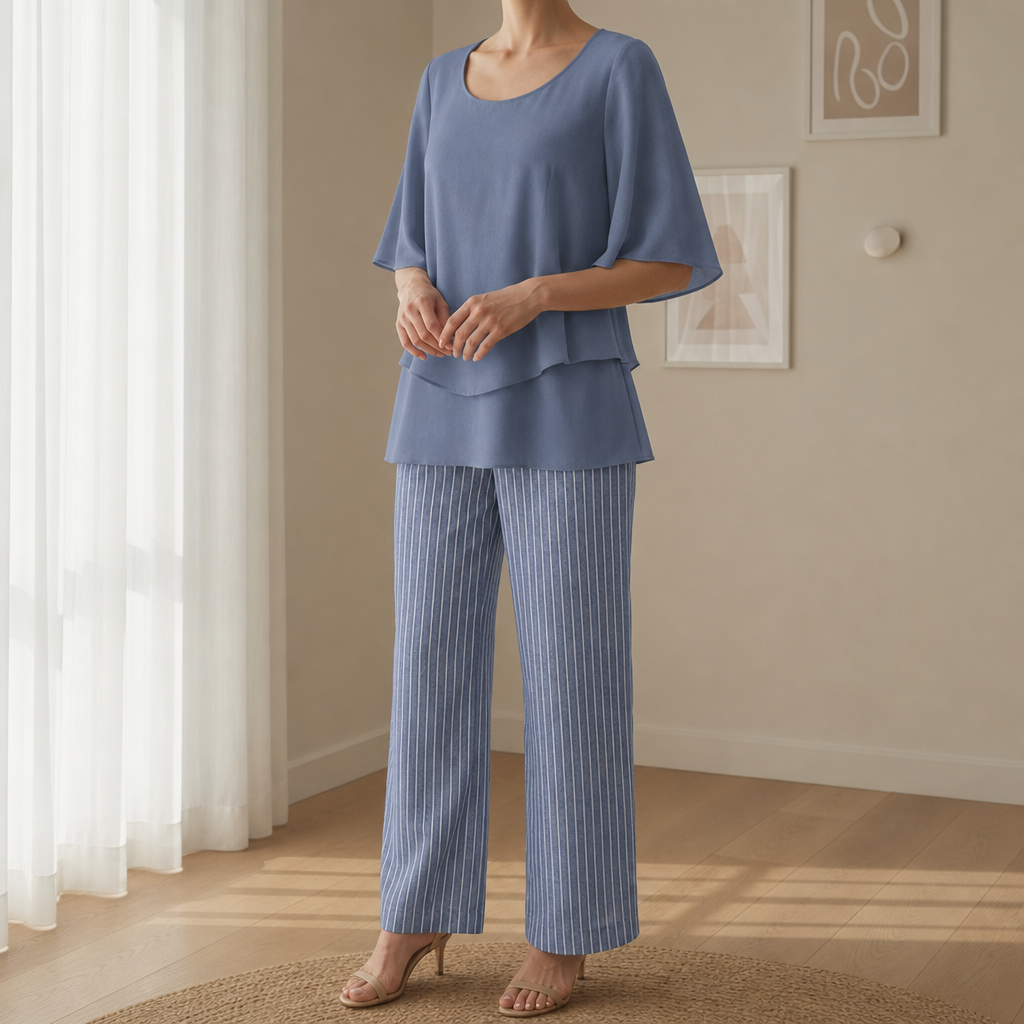 Carvoeiro Layered Floral Two-Piece Set in Slate Blue