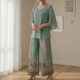 Carvoeiro Layered Floral Two-Piece Set in Mint Green