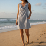 Cassis Cowl Neck Pocket Mini Dress in Grey