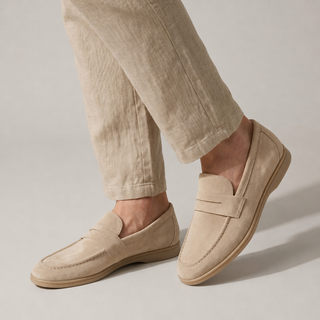 Cavtat Suede Penny Loafers in Cream