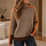 Chianti Chevron Stripe Turtleneck Sweater in Orange