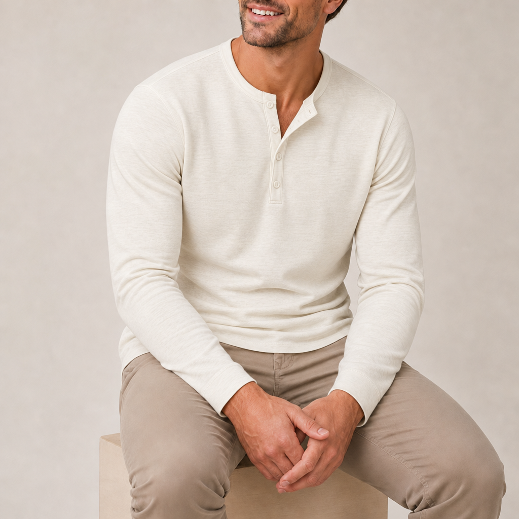 Chios Slim Fit Henley Shirt in Off White
