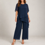 Coimbra Draped Chiffon Palazzo Set in Blue