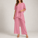 Coimbra Draped Chiffon Palazzo Set in Pink