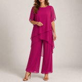 Coimbra Draped Chiffon Palazzo Set in Purple