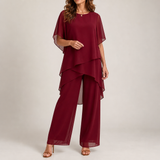 Coimbra Draped Chiffon Palazzo Set in Red