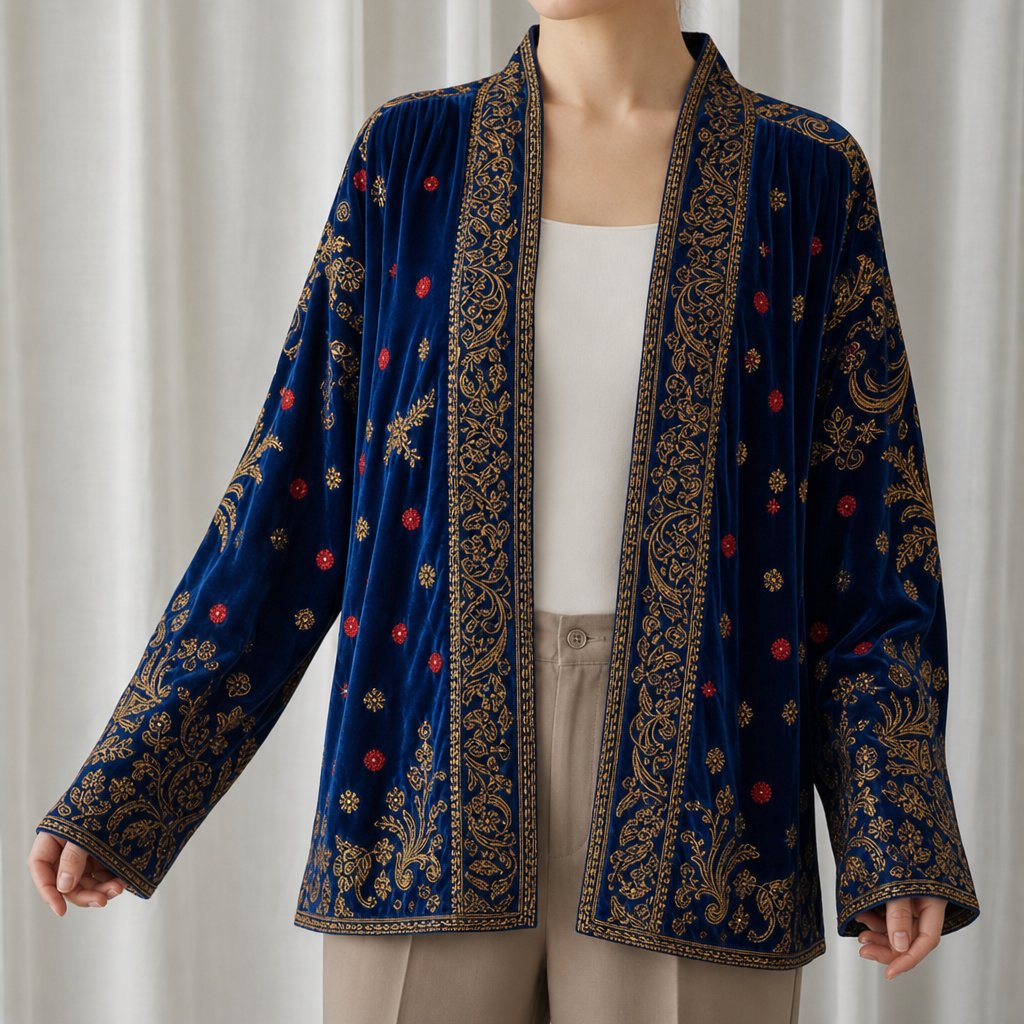Comporta Boho Velvet Kimono in Midnight Blue