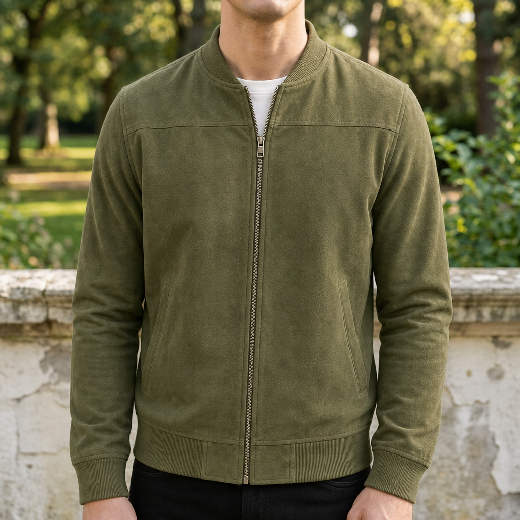 Cordoba Suede Bomber Jacket in Green