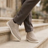Corfu Suede Slip-On Boots in Beige