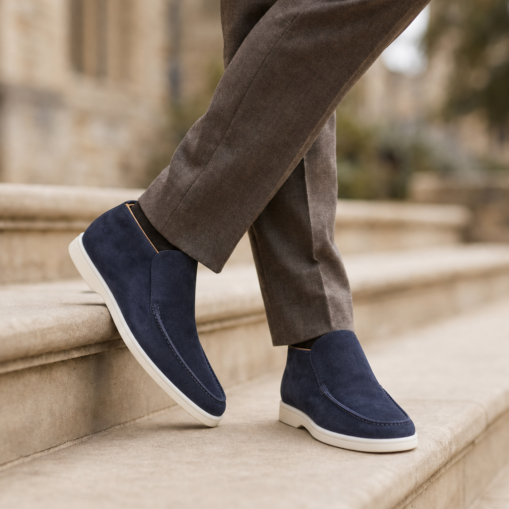 Corfu Suede Slip-On Boots in Marine