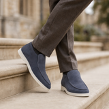 Corfu Suede Slip-On Boots in Blue Gray