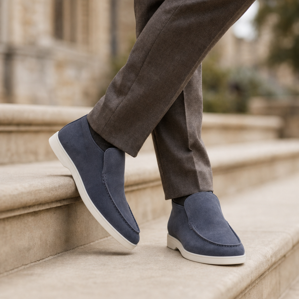 Corfu Suede Slip-On Boots in Blue Gray