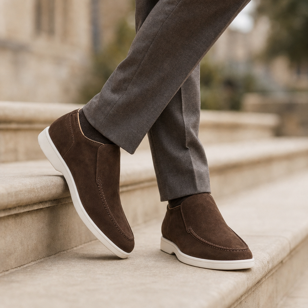 Corfu Suede Slip-On Boots in Brown