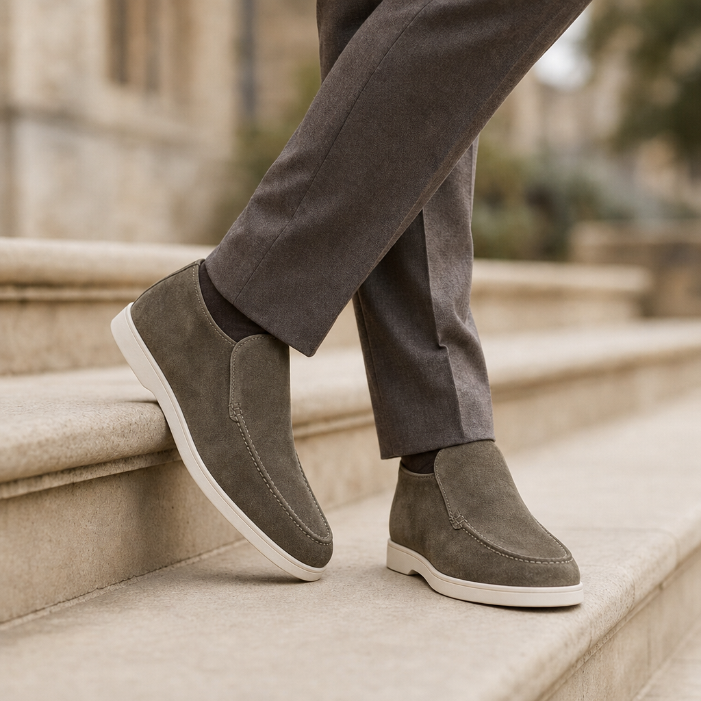 Corfu Suede Slip-On Boots in Olive Green