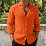 Corte Linen Button-Up Shirt in Orange-Red