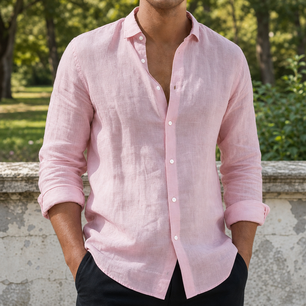 Corte Linen Button-Up Shirt in Pink