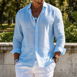 Corte Linen Button-Up Shirt in Light Blue