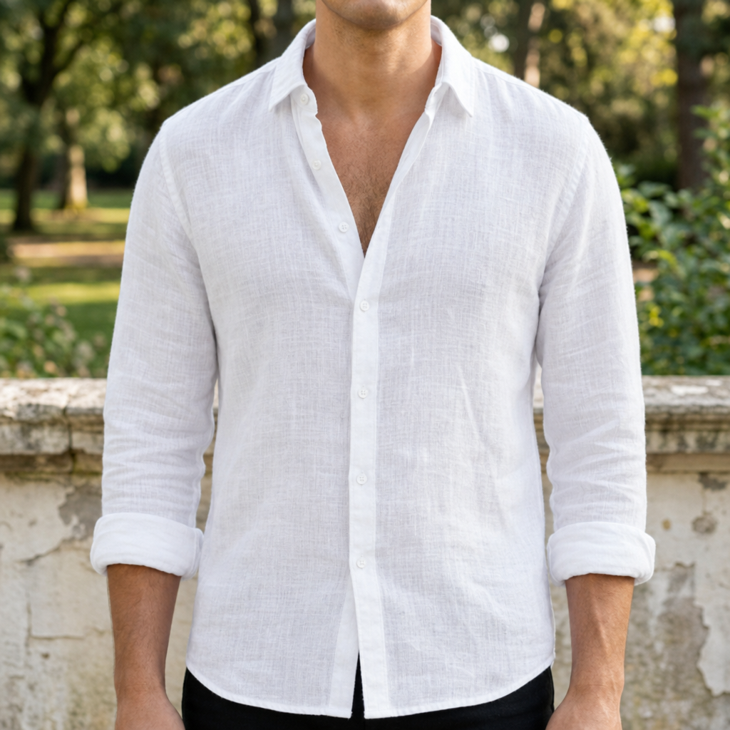 Corte Linen Button-Up Shirt in White