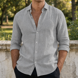 Corte Linen Button-Up Shirt in Gray