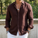 Corte Linen Button-Up Shirt in Dark Brown