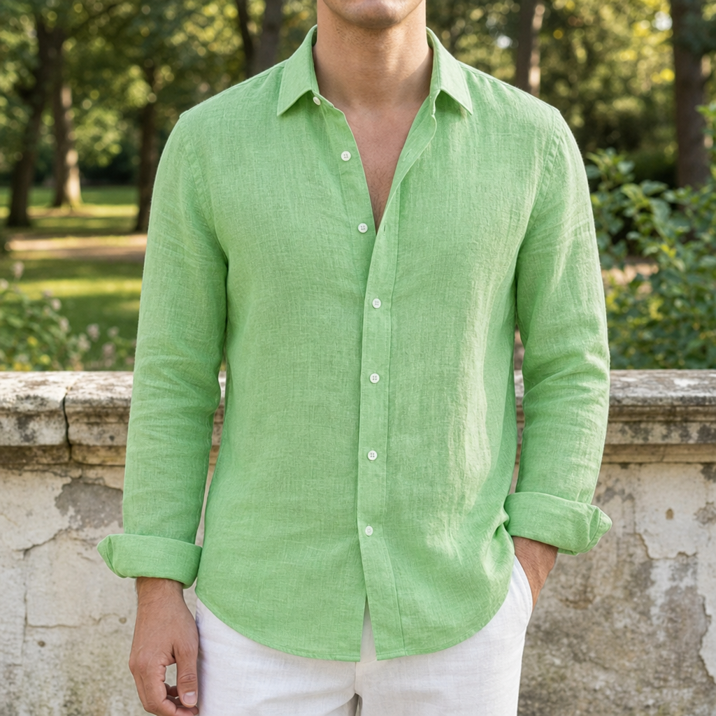Corte Linen Button-Up Shirt in Light green