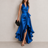 Cortona Satin Halterneck Maxi Dress in Blue