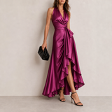 Cortona Satin Halterneck Maxi Dress in Dark Pink