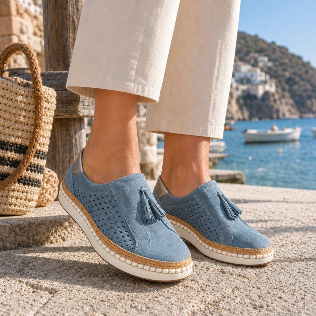 Deia Orthopedic Tassel Loafers in Blue