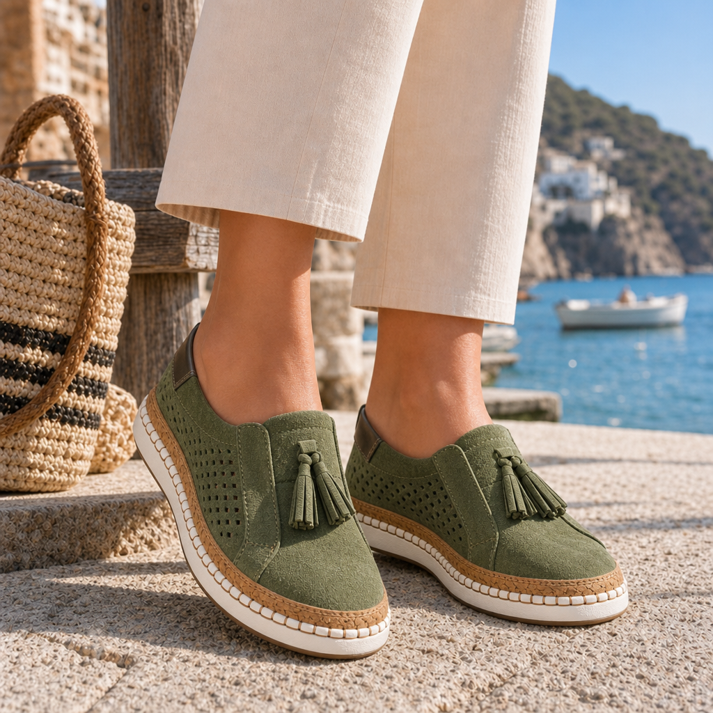 Deia Orthopedic Tassel Loafers in Green