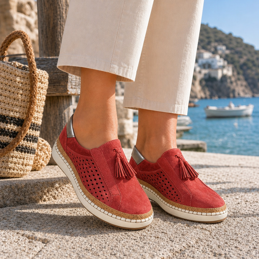 Deia Orthopedic Tassel Loafers in Red