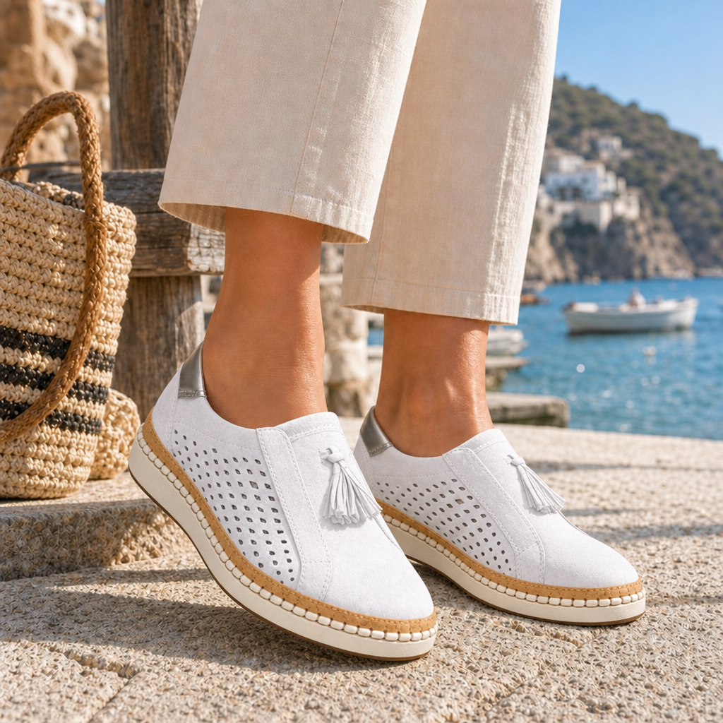 Deia Orthopedic Tassel Loafers in White