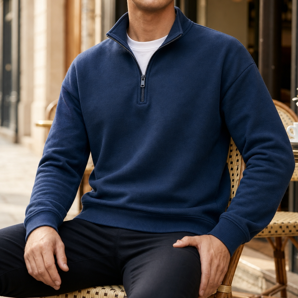 Delphi Quarter-Zip Pullover Sweatshirt in Navy