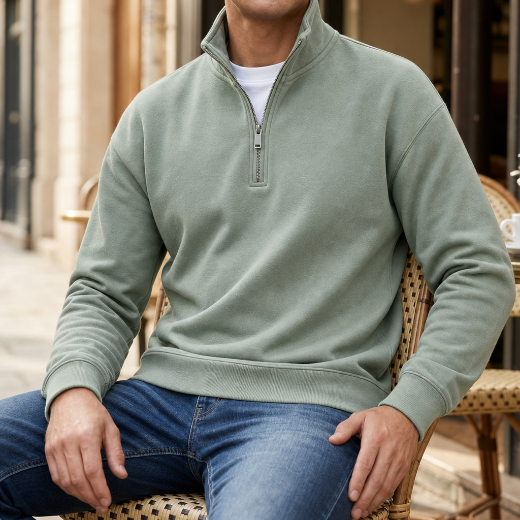 Delphi Quarter-Zip Pullover Sweatshirt in Green