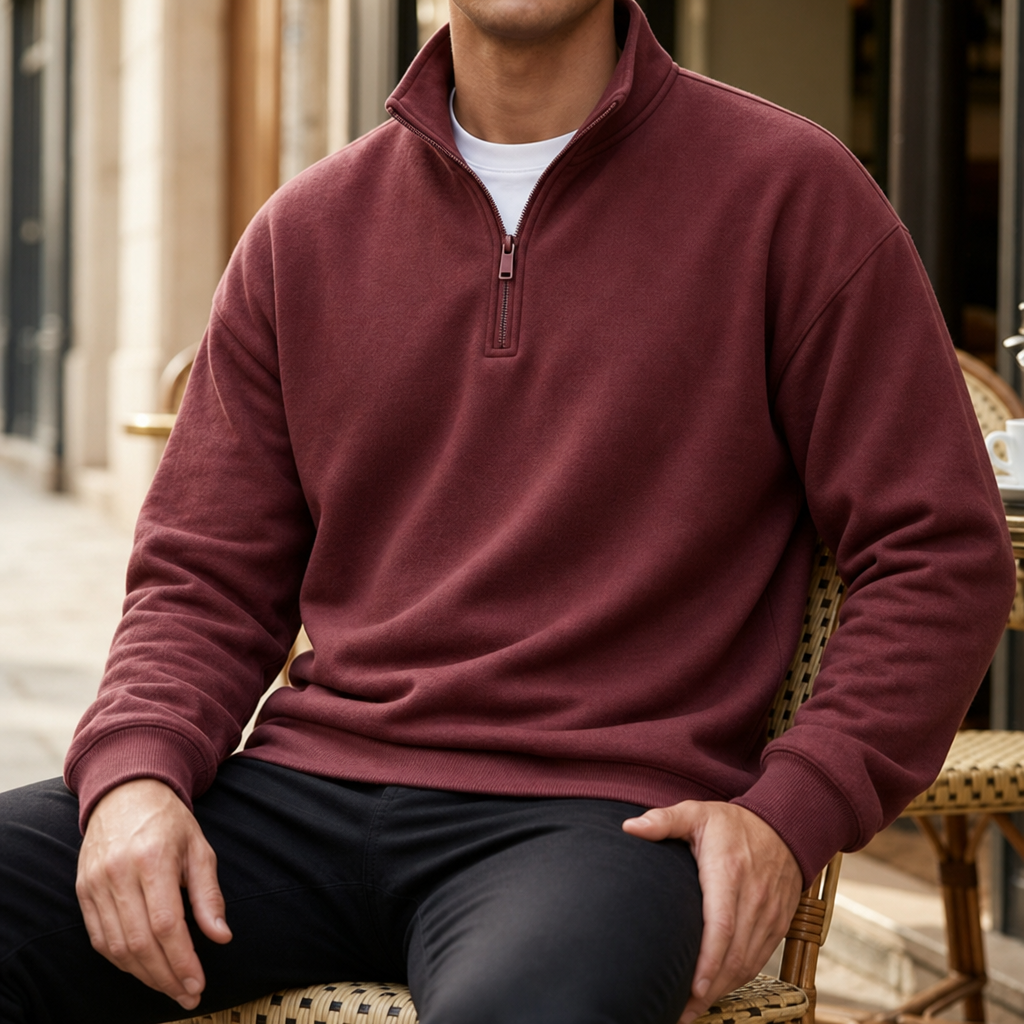 Delphi Quarter-Zip Pullover Sweatshirt in Red