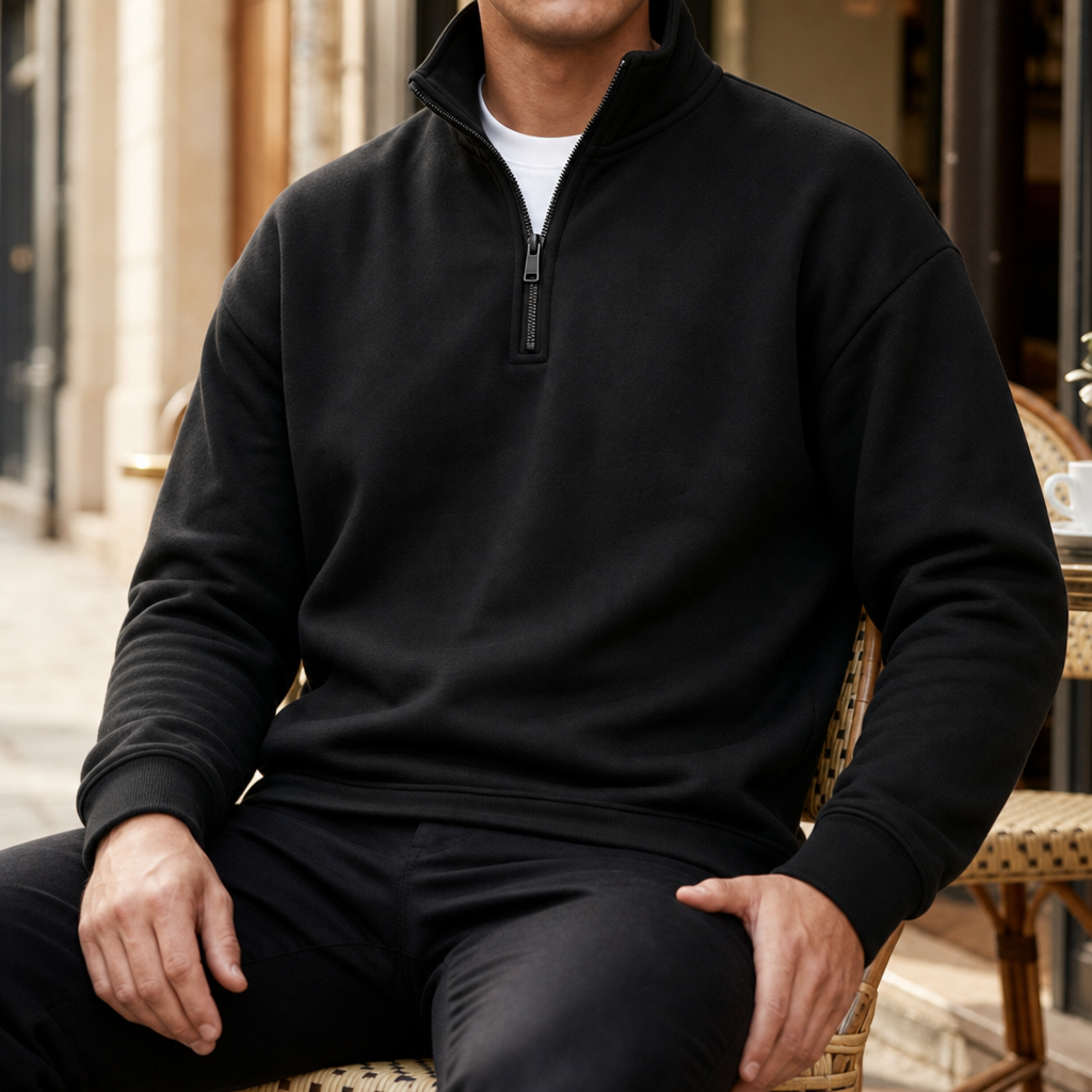 Delphi Quarter-Zip Pullover Sweatshirt in Black